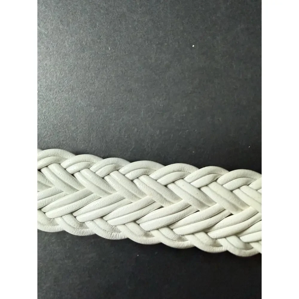 Talbots Womens White Woven Braided Leather Belt Covered Buckle Career Size 3X